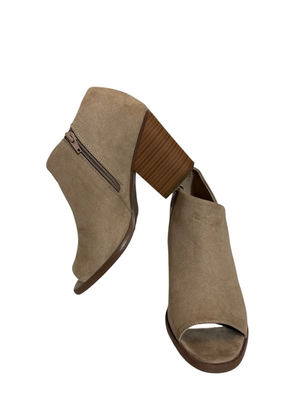 Parker & Sky Faux Suede Peep Toe Ankle Booties - Taupe / Tan Sz 9